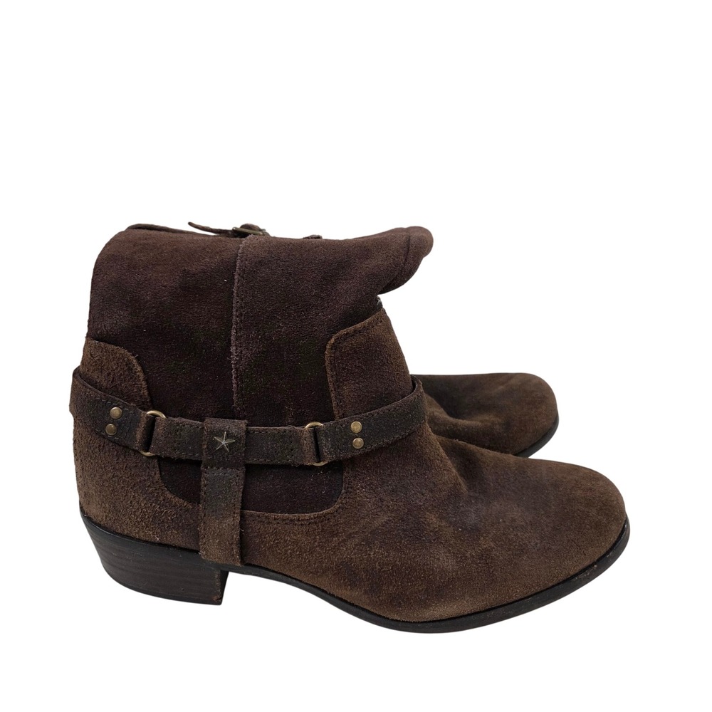 UGG Simmens Stout Brown Suede Moto Mid-Calf Boots Star Stud 1007954K Womens 6